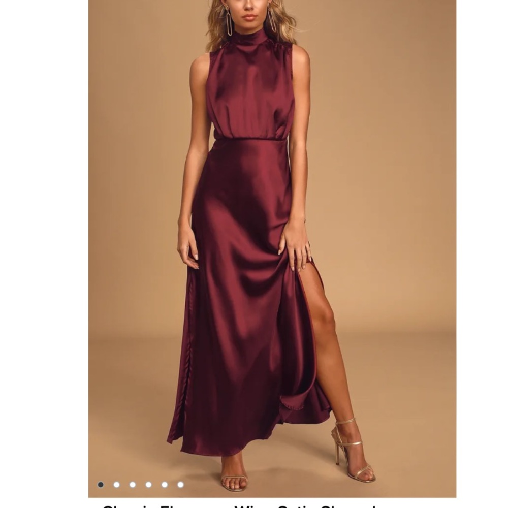 Lulus maroon high neck satin long dress size XS!